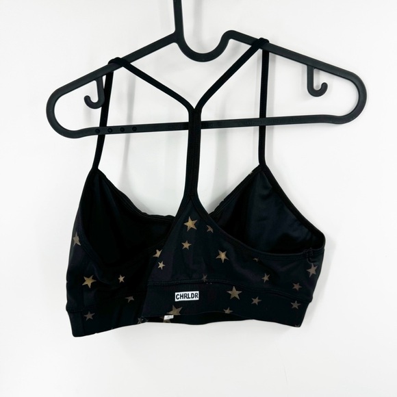 ✅ CHRLDR Sports Bra Allover Scattered Stars X-Large Black Gold Spaghetti Straps - Picture 3 of 9